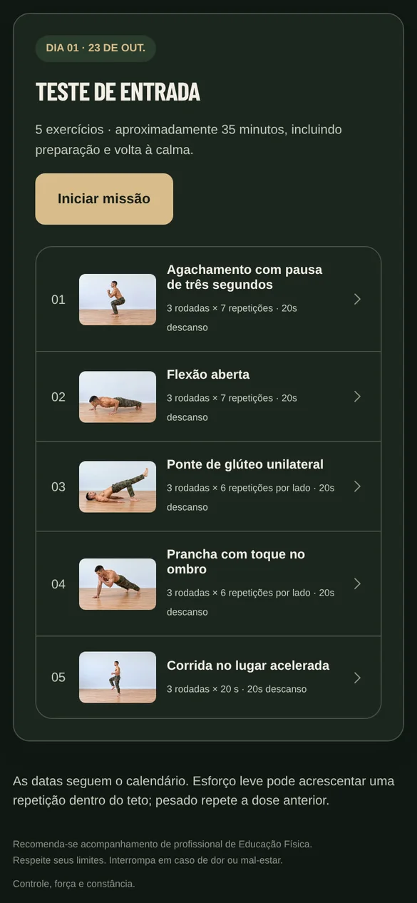 Tela real: missão do dia no plano de 28 dias